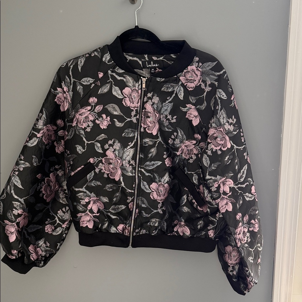 Lulu's Pink Floral Bomber Jacket